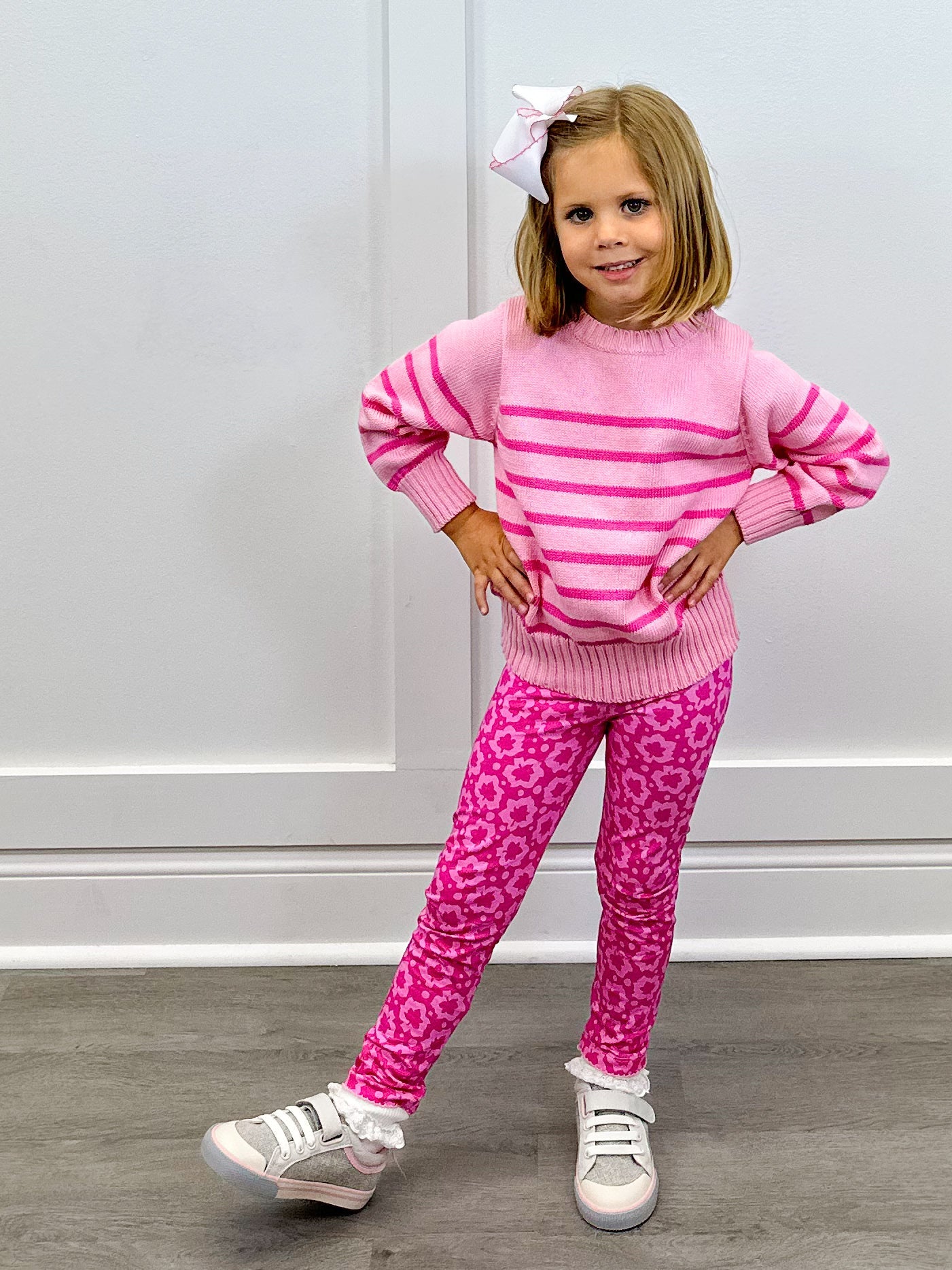 Striped Sweater - Pink Girls Sweaters + Sweatshirts Bisby
