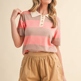 Sunset Stripe Knit Polo Tops &MERCI