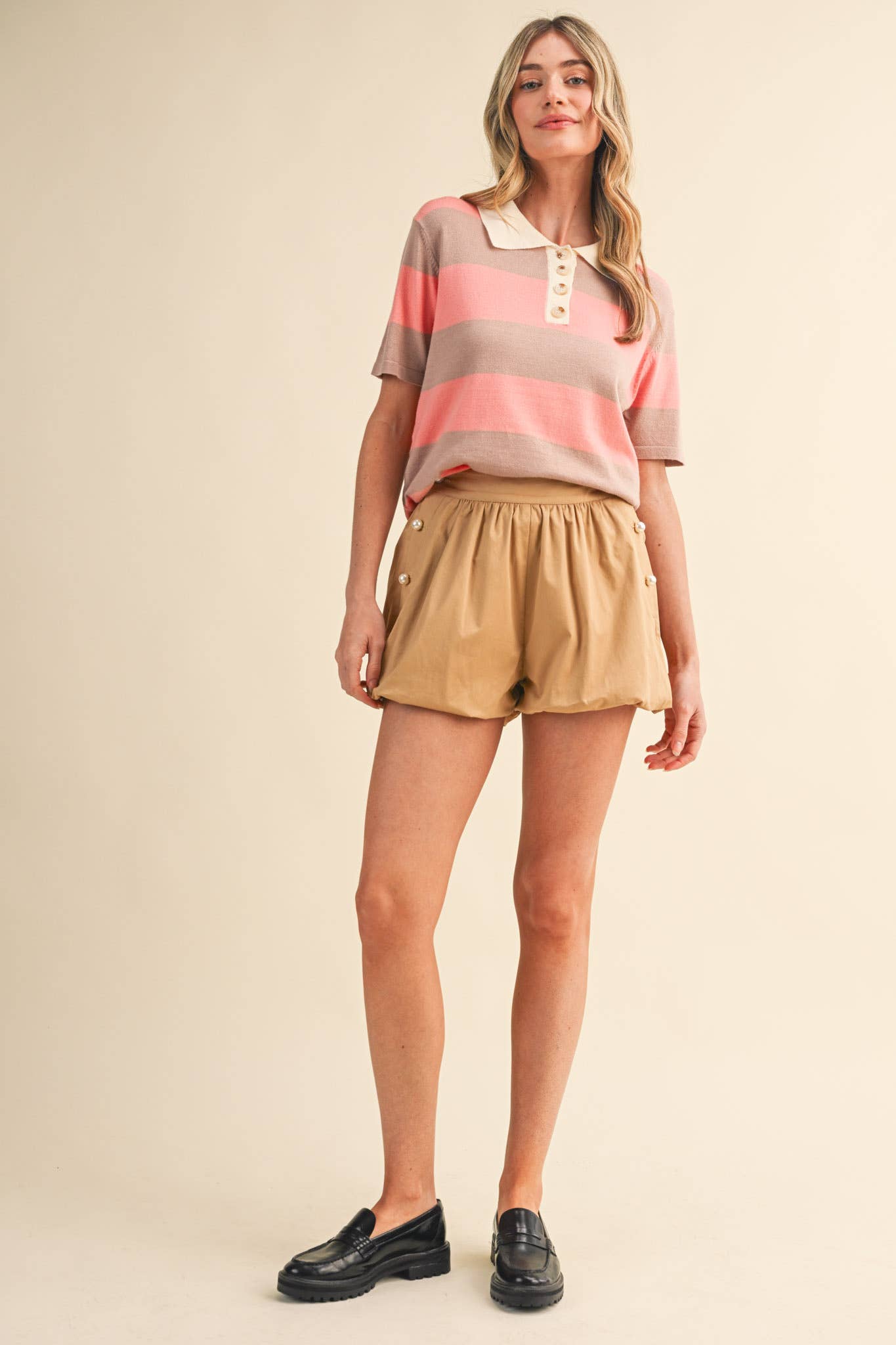 Sunset Stripe Knit Polo Tops &MERCI