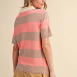 Sunset Stripe Knit Polo Tops &MERCI