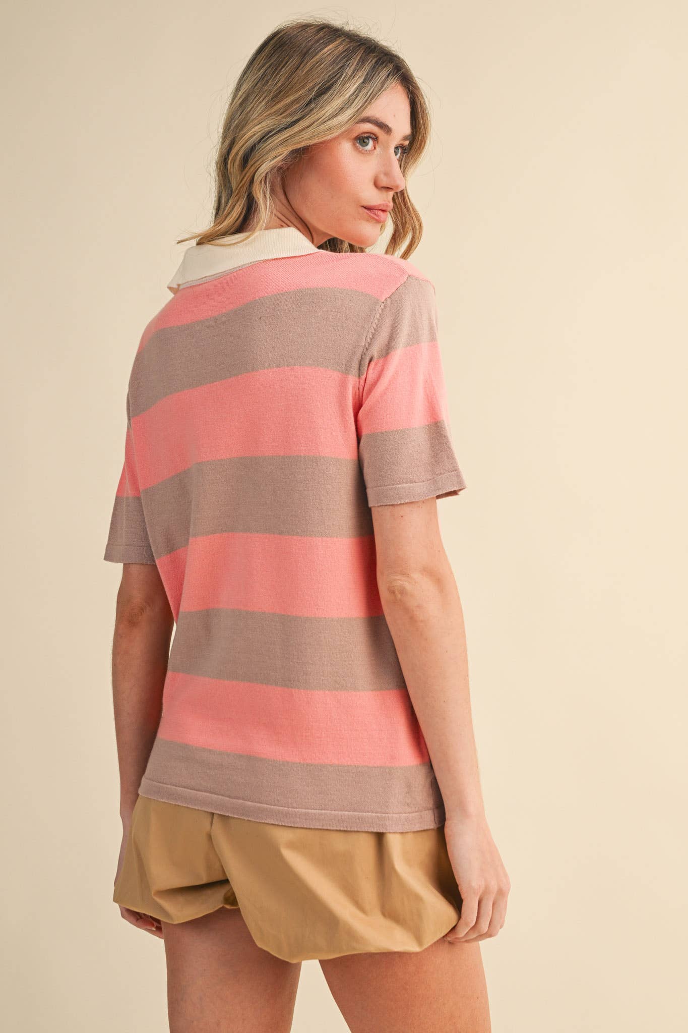 Sunset Stripe Knit Polo Tops &MERCI