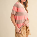 Sunset Stripe Knit Polo Tops &MERCI