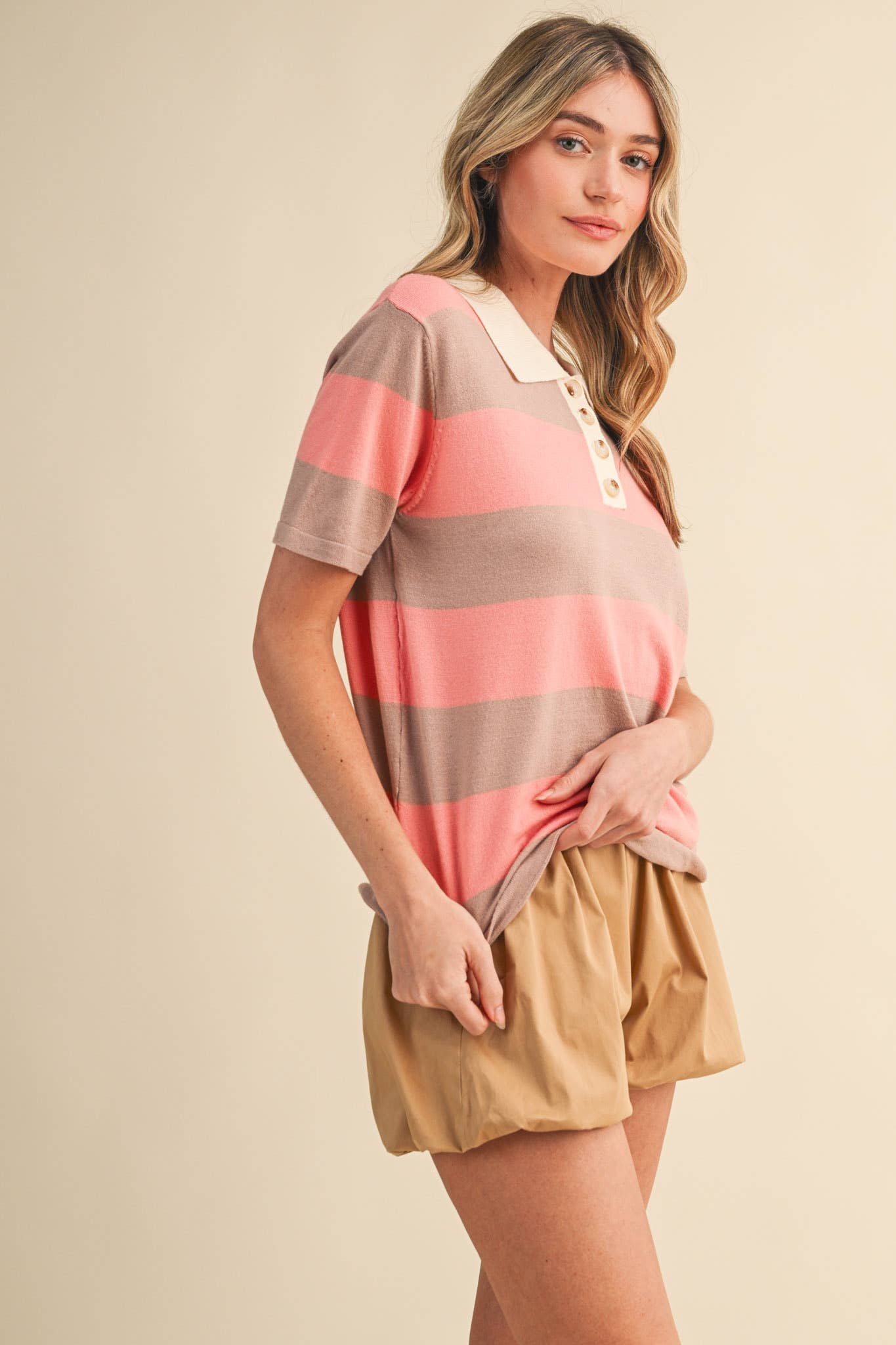 Sunset Stripe Knit Polo Tops &MERCI