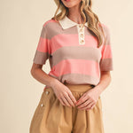 Sunset Stripe Knit Polo Tops &MERCI