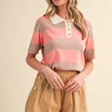 Sunset Stripe Knit Polo Tops &MERCI