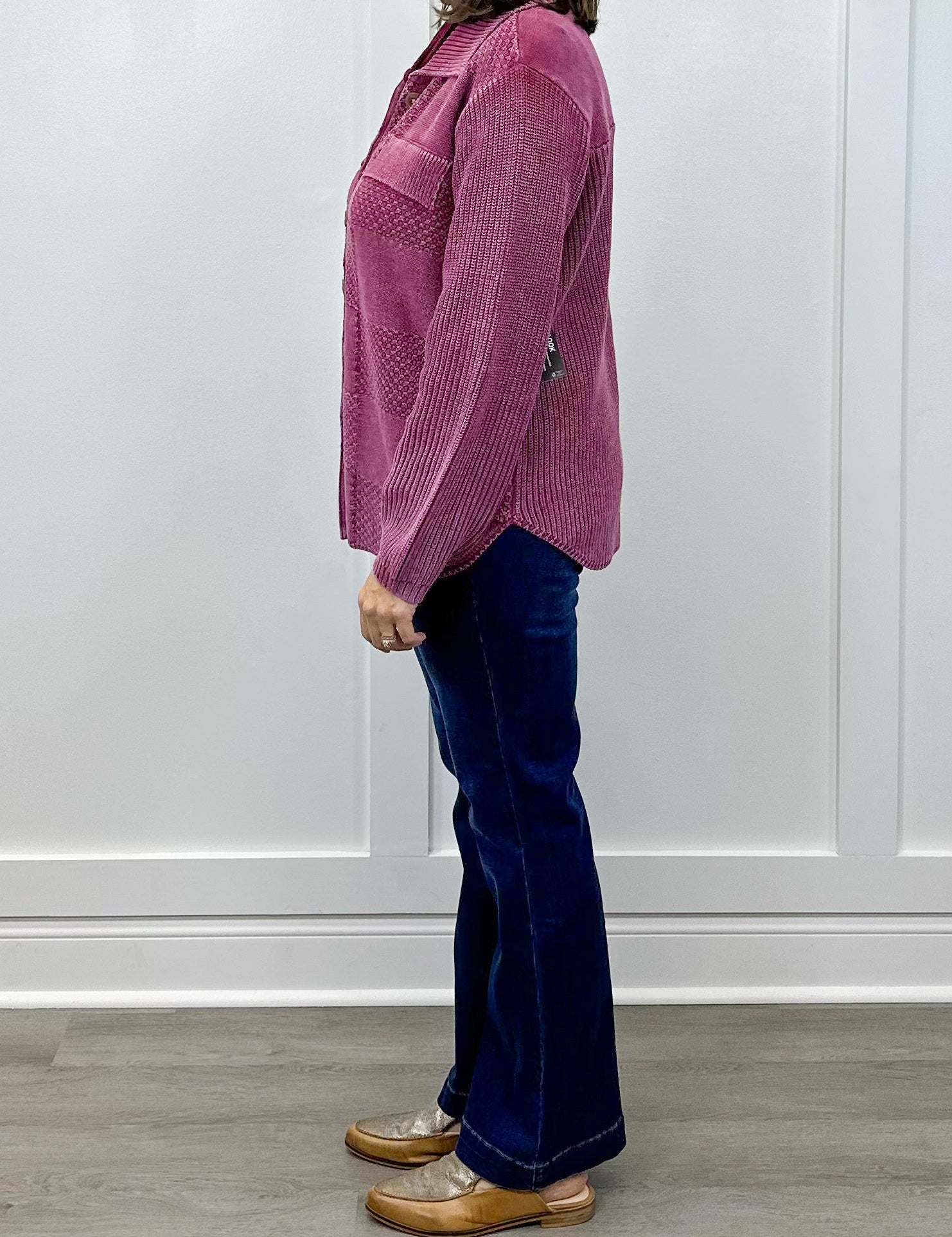 Sweater Shacket w/ Special Wash Effect - Plum Wine Sweaters Tribal