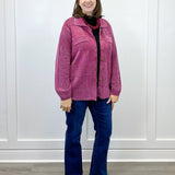 Sweater Shacket w/ Special Wash Effect - Plum Wine Sweaters Tribal