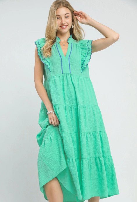 Sweet Breeze Tiered Midi - Mint Long Dresses Umgee