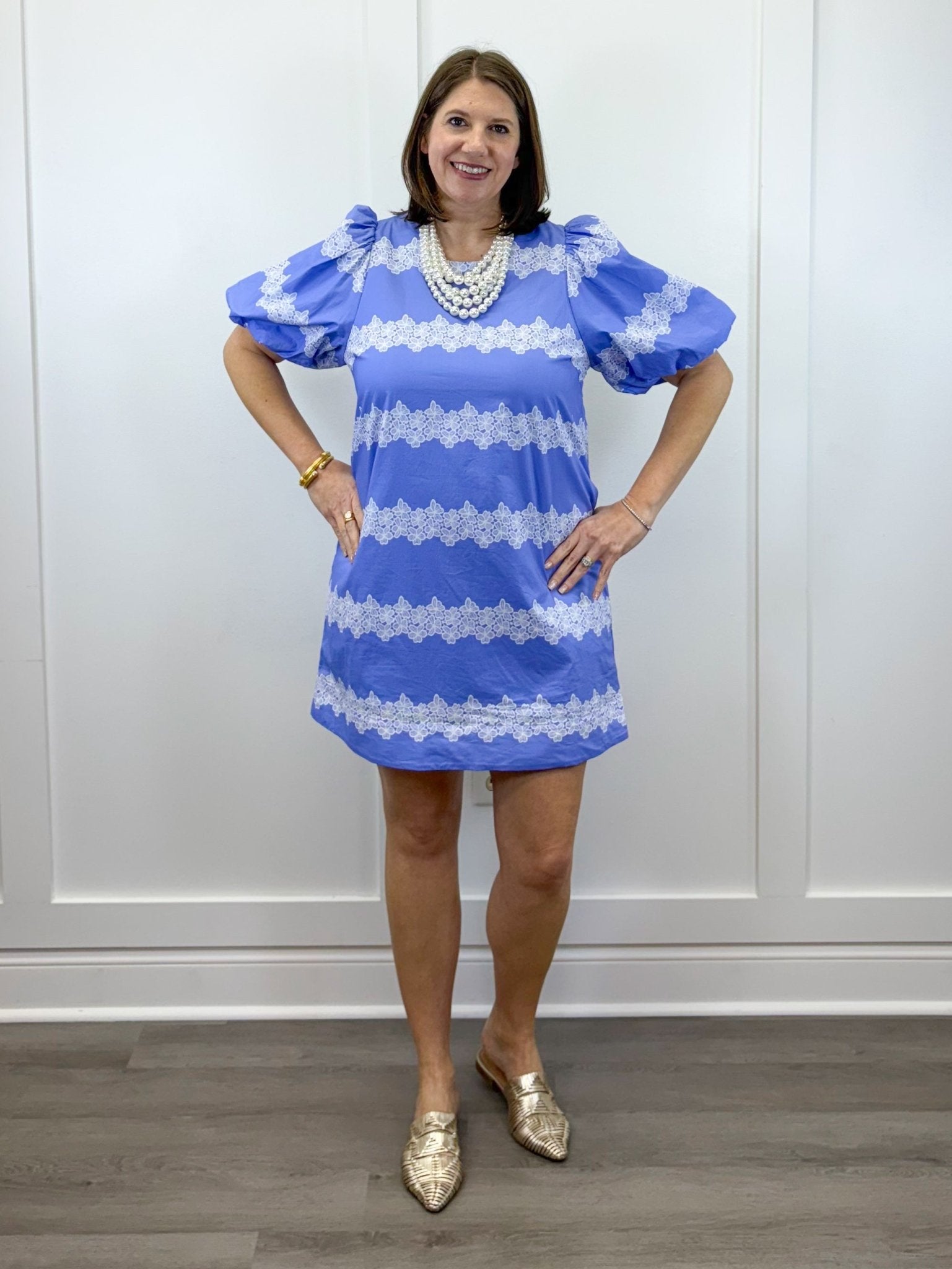 Sweetwater Lace Striped Dress - Blue Short Dresses Entro