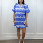 Sweetwater Lace Striped Dress - Blue Short Dresses Entro