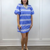 Sweetwater Lace Striped Dress - Blue Short Dresses Entro