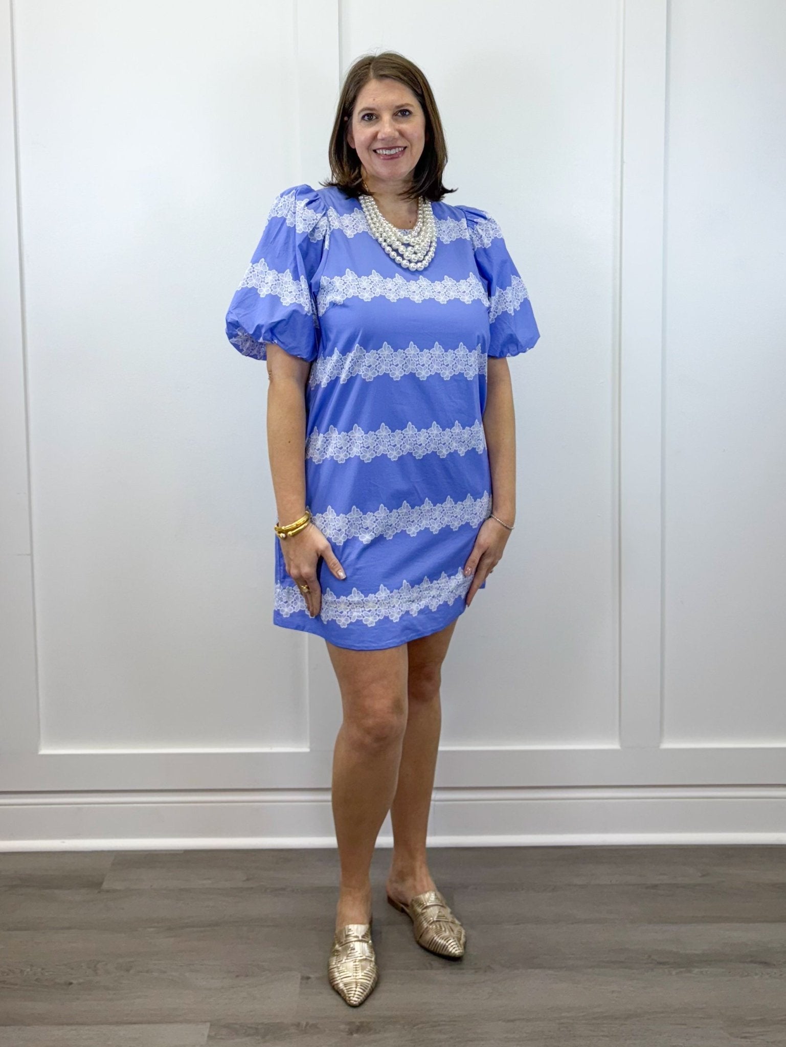 Sweetwater Lace Striped Dress - Blue Short Dresses Entro