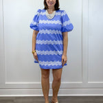 Sweetwater Lace Striped Dress - Blue Short Dresses Entro
