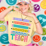 Teach Stacked Pencil Teacher Shirt Tops Southern Backroad Tees LLC