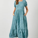 Garden Club Maxi Dress - Dusty Teal Long Dresses Polagram by Wellmade USA