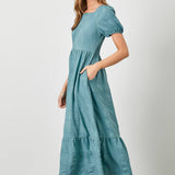Garden Club Maxi Dress - Dusty Teal Long Dresses Polagram by Wellmade USA