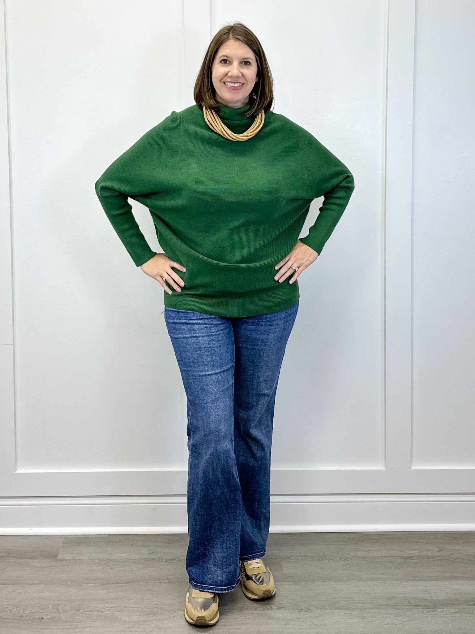 The Evergreen Mock Neck Sweater - Dark Green Sweaters Zenana