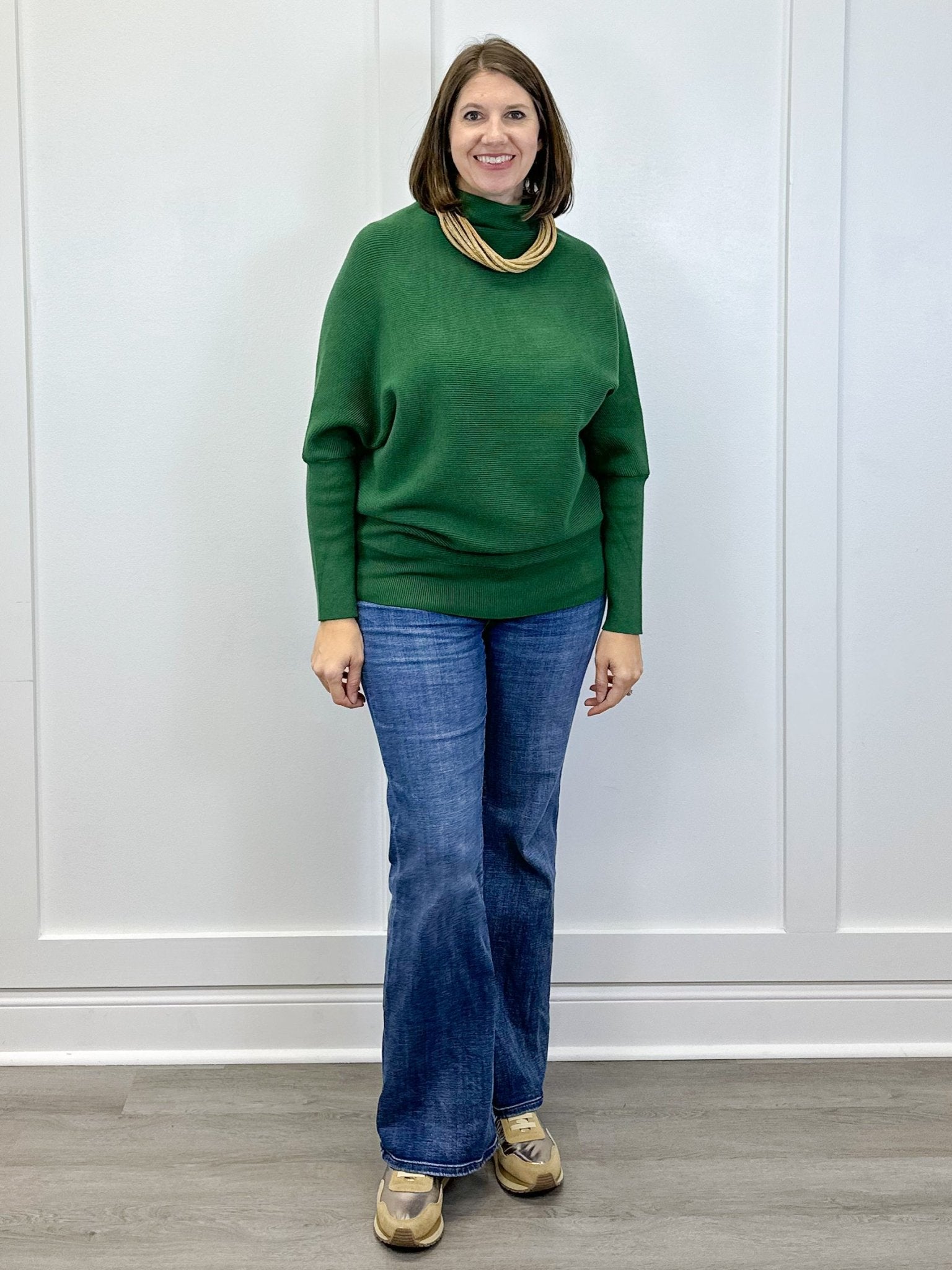 The Evergreen Mock Neck Sweater - Dark Green Sweaters Zenana