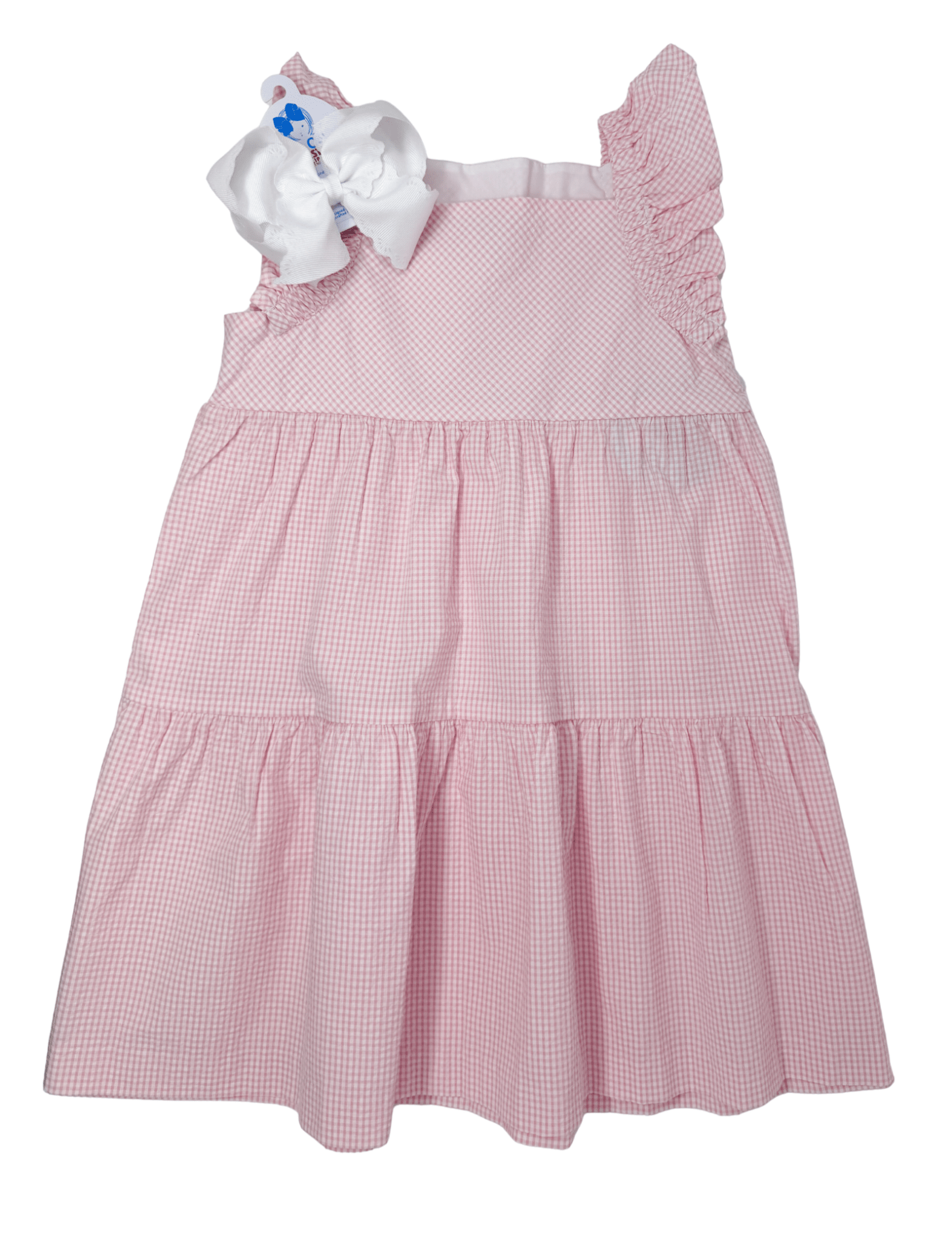 Tiered Katie Dress - Lt. Pink Seersucker Gingham Girls Occasion Dresses Little English