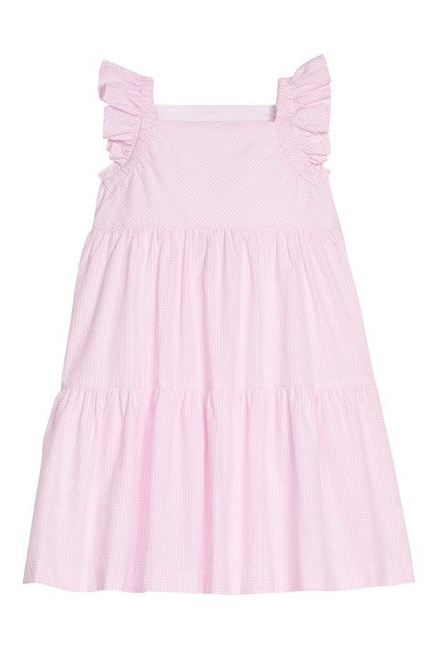 Tiered Katie Dress - Lt. Pink Seersucker Gingham Girls Occasion Dresses Little English