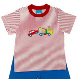 Tow Truck Knit T-Shirt - Red Stripe Boys Tees Claire & Charlie