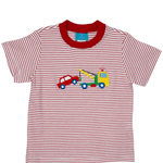 Tow Truck Knit T-Shirt - Red Stripe Boys Tees Claire & Charlie