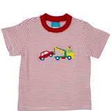 Tow Truck Knit T-Shirt - Red Stripe Boys Tees Claire & Charlie