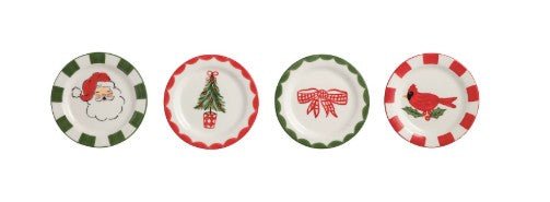 Traditional Red & Green Christmas Tidbit Plates Seasonal Mudpie