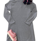Turtleneck Dress - Navy Stripe Girls Play Dresses Little English