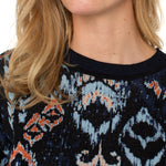 L/S Crewneck Dropped Shoulder Jacquard Sweater - Blue Multi Ikat Sweaters Liverpool