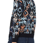 L/S Crewneck Dropped Shoulder Jacquard Sweater - Blue Multi Ikat Sweaters Liverpool
