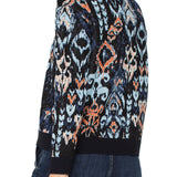 L/S Crewneck Dropped Shoulder Jacquard Sweater - Blue Multi Ikat Sweaters Liverpool