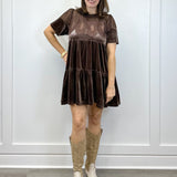 Velvet & Lace Dress - Chocolate Brown Short Dresses FATE