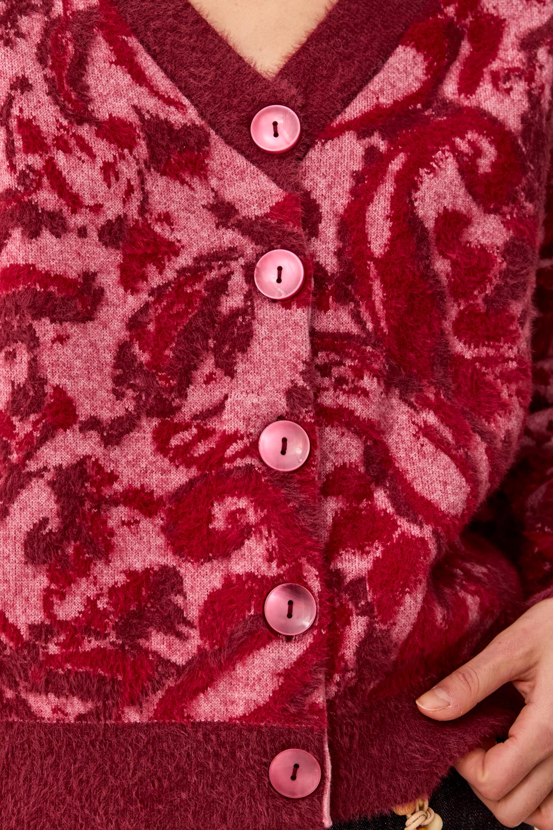Wear 2 Ways Jacquard Sweater Cardigan - Pink Frost Sweaters Tribal