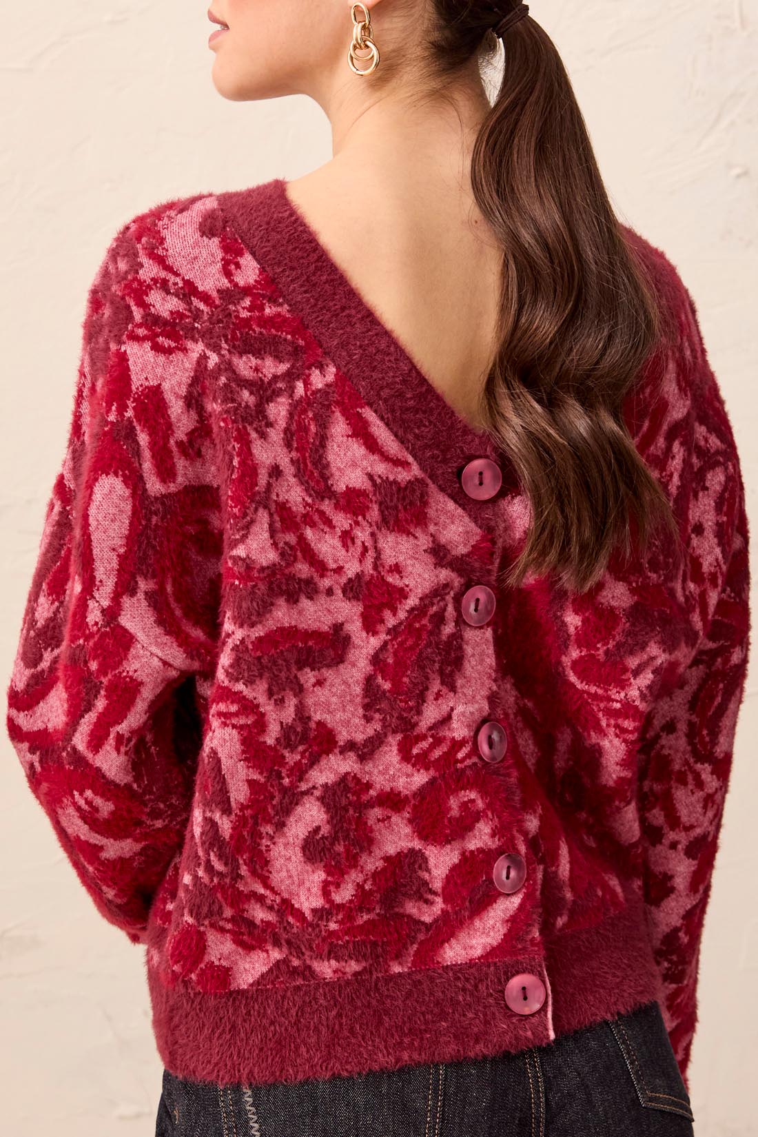 Wear 2 Ways Jacquard Sweater Cardigan - Pink Frost Sweaters Tribal