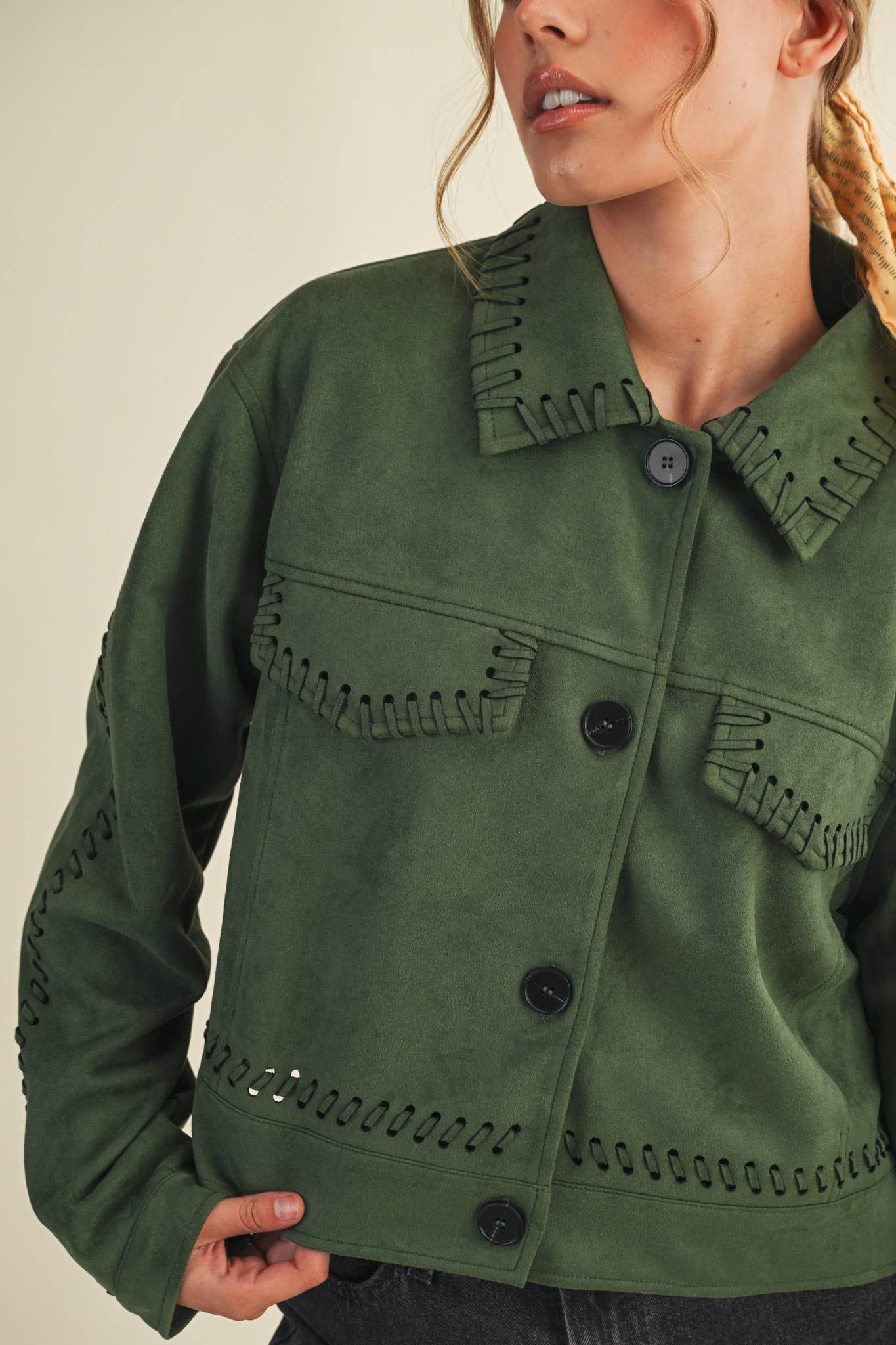 Whipstitch Suede Jacket - Hunter Green Outerwear &MERCI