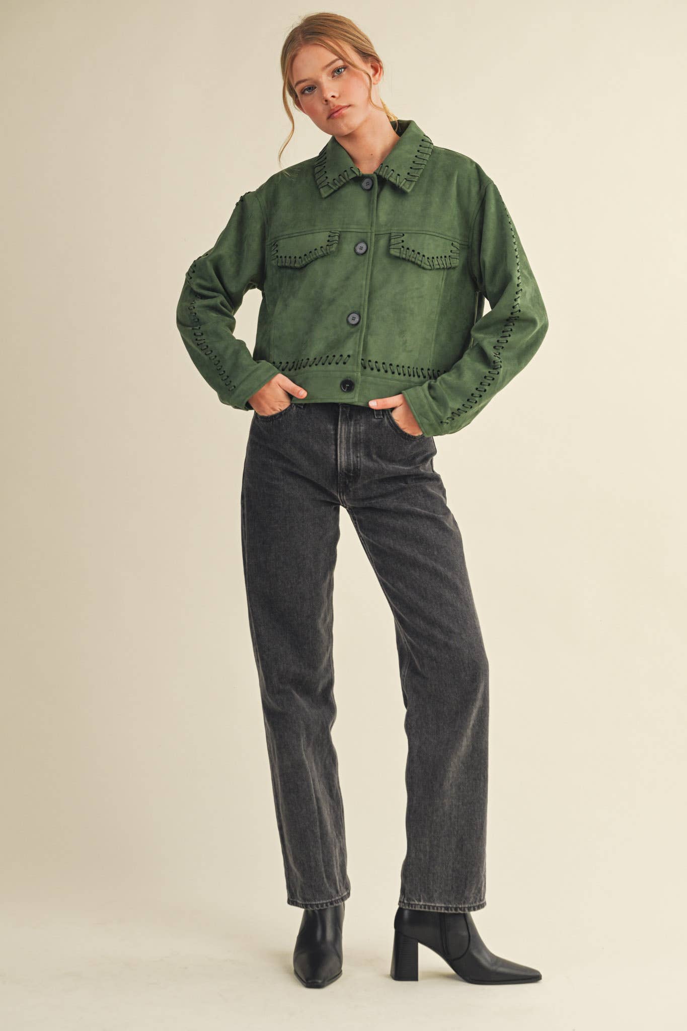Whipstitch Suede Jacket - Hunter Green Outerwear &MERCI