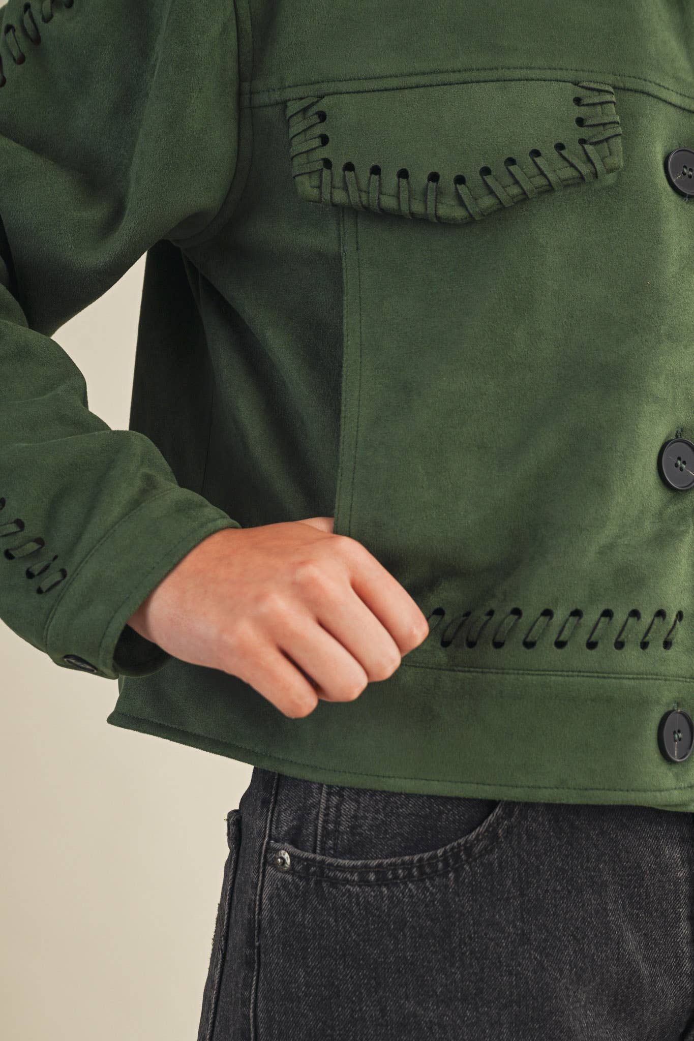 Whipstitch Suede Jacket - Hunter Green Outerwear &MERCI