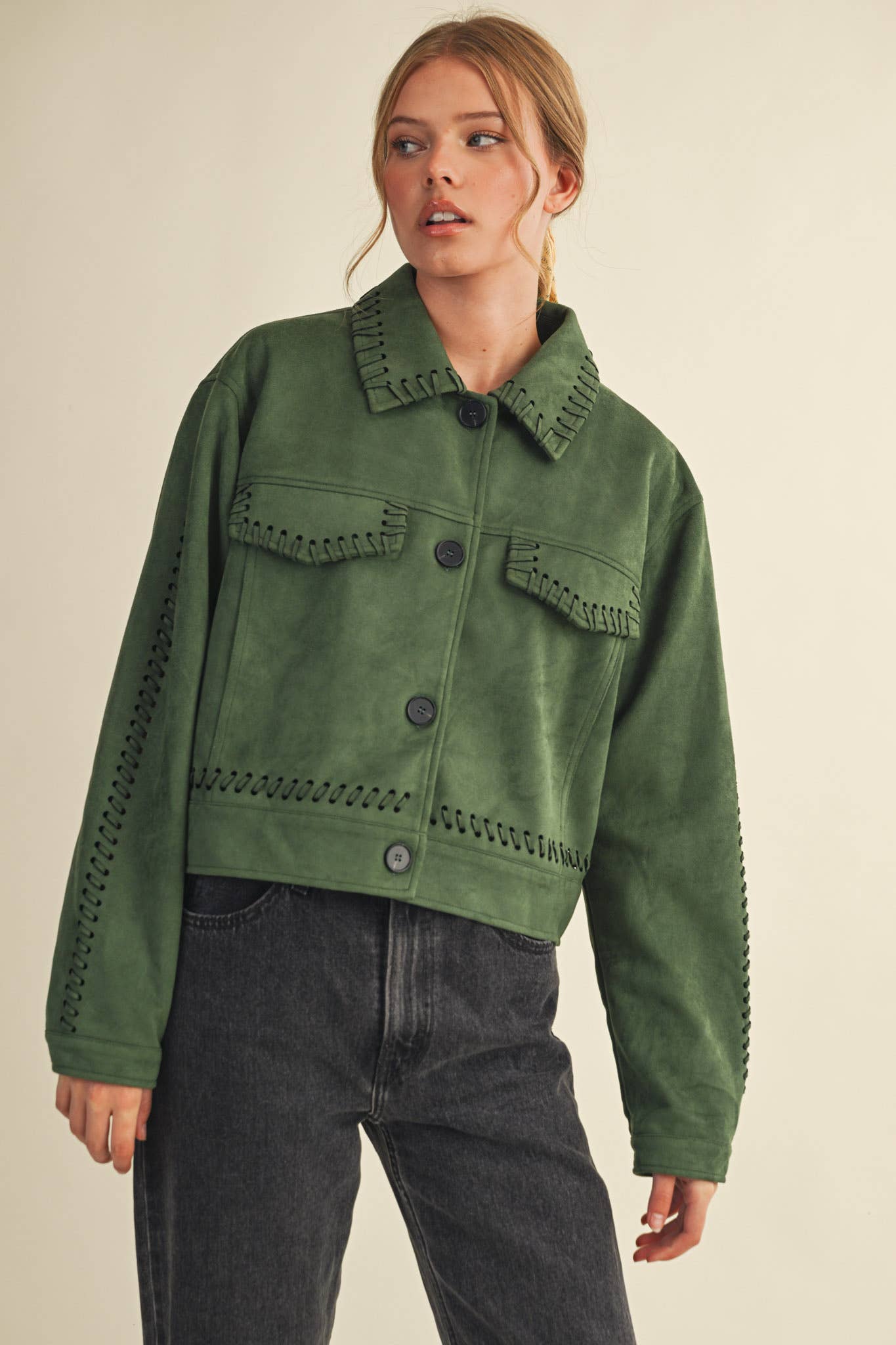 Whipstitch Suede Jacket - Hunter Green Outerwear &MERCI