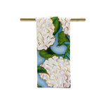 White Hydrangeas Tea Towel Textiles Rachel Brooks Design, LLC