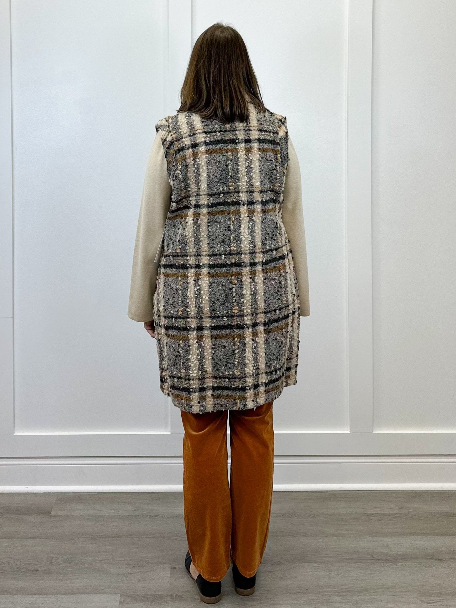 Wide Notch Collar Button Front Vest - Sandstone Tops Tribal