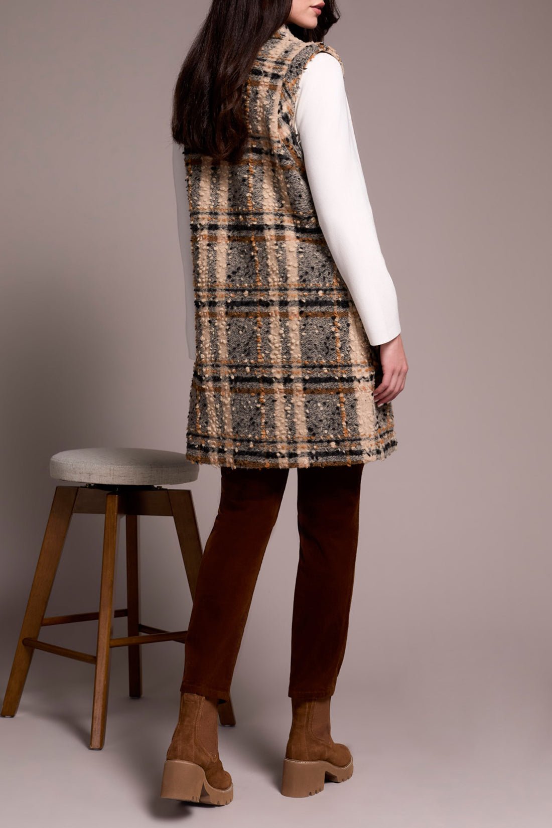 Wide Notch Collar Button Front Vest - Sandstone Tops Tribal