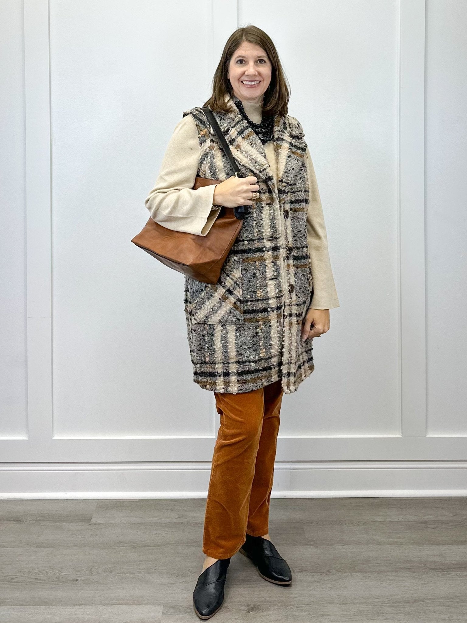 Wide Notch Collar Button Front Vest - Sandstone Tops Tribal