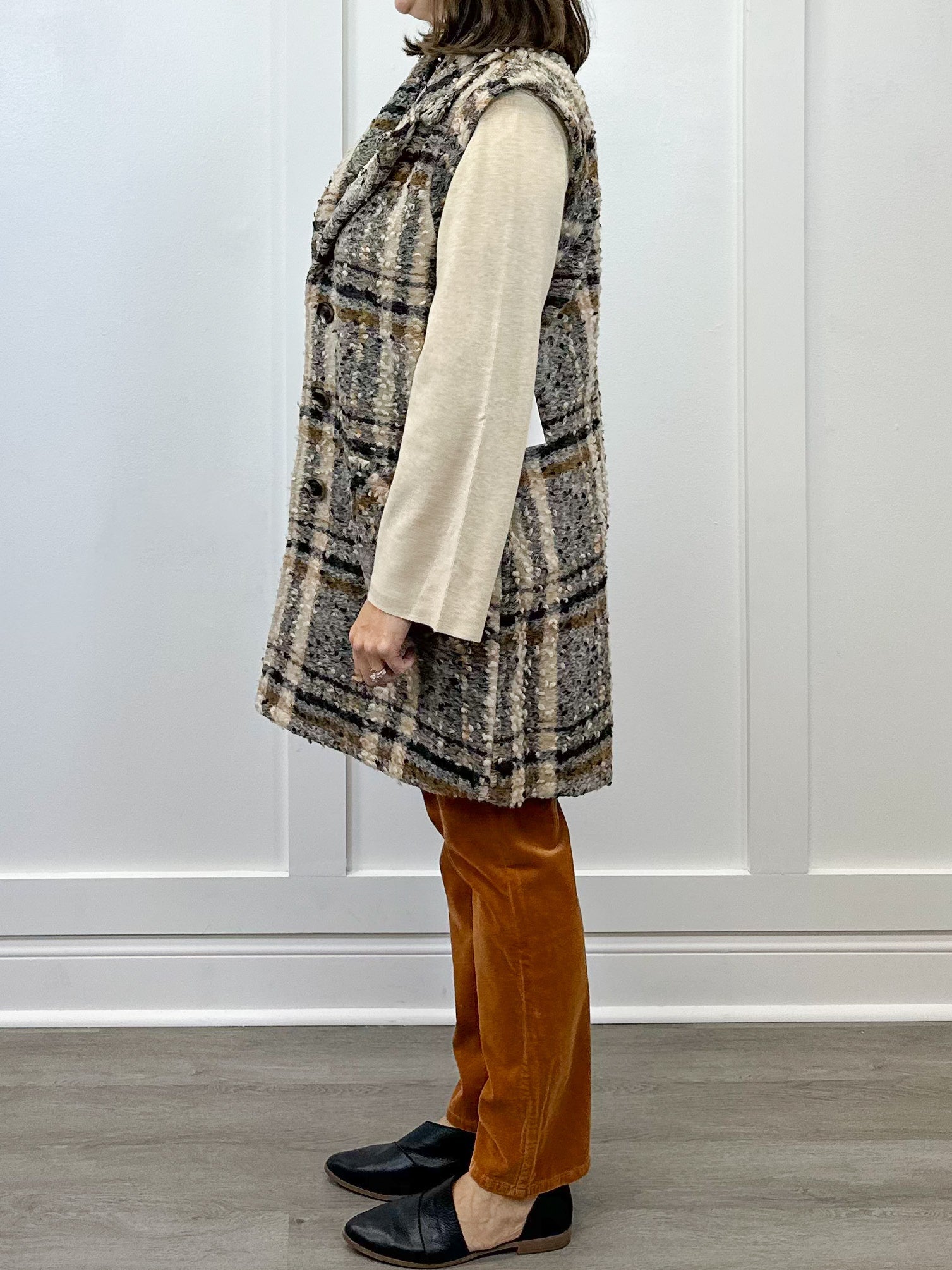 Wide Notch Collar Button Front Vest - Sandstone Tops Tribal