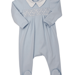 Willow & Walker's Smocked Collared Footie - Lt. Blue Baby Sleepwear Magnolia Baby