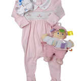 Willow & Walker's Smocked Collared Footie - Pink Baby Sleepwear Magnolia Baby