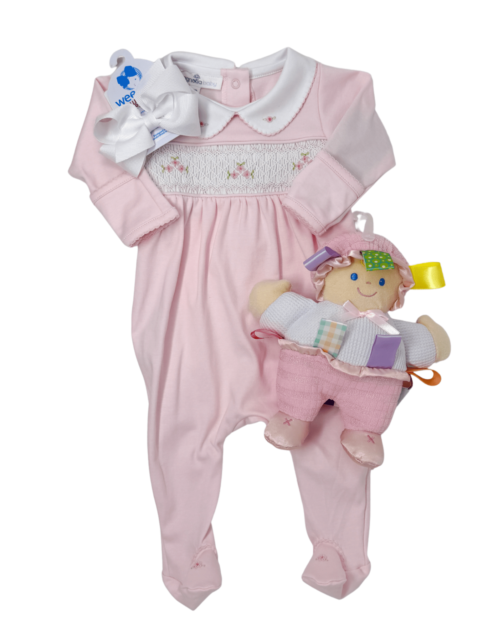 Willow & Walker's Smocked Collared Footie - Pink Baby Sleepwear Magnolia Baby