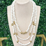 Wood & Metal Beads Necklace - Ivory/Gold Necklaces Sugar Babies Children's Boutique/Meg's Shoppe