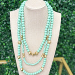Wood & Metal Beads Necklace - Mint/Gold Necklaces Sugar Babies Children's Boutique/Meg's Shoppe