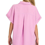 Woven Airflow Button Down Shirt - Mauve Tops Zenana